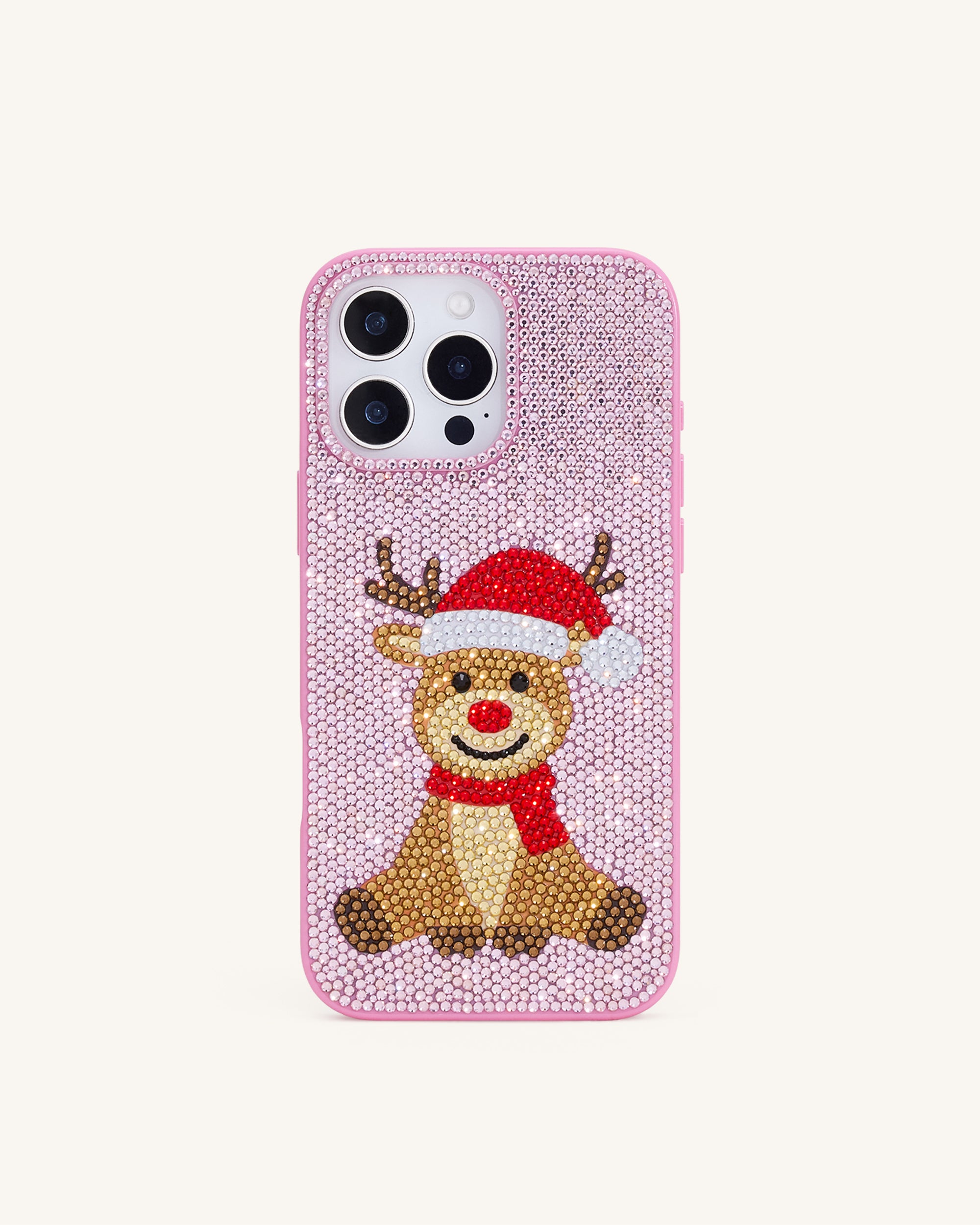 Reindeer Artificial Crystal Phone Case - Pink