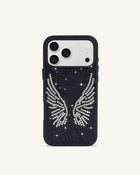 Artificial Crystal Angel Wings Phone Case - Black
