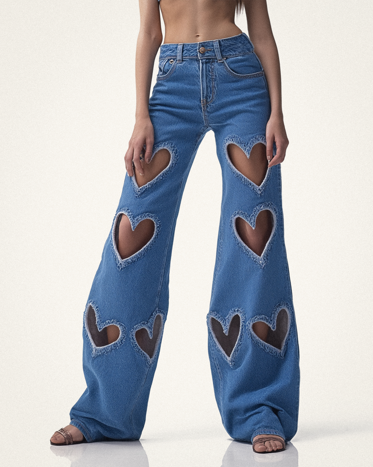 Sophia Embellished Heart Cut-Out Denim Jeans - Medium Blue