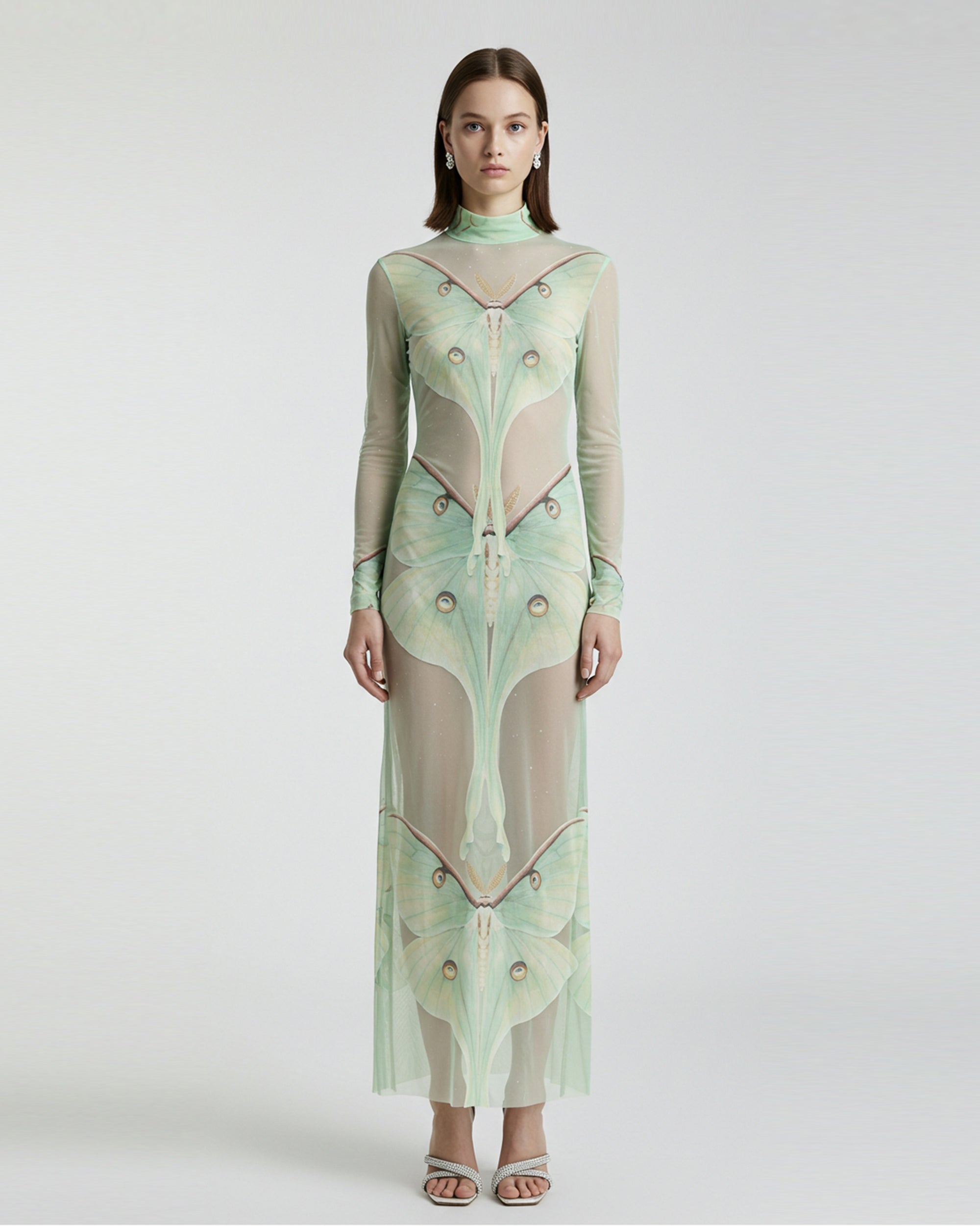 Moth Sheer Mesh Gown - Green/Beige