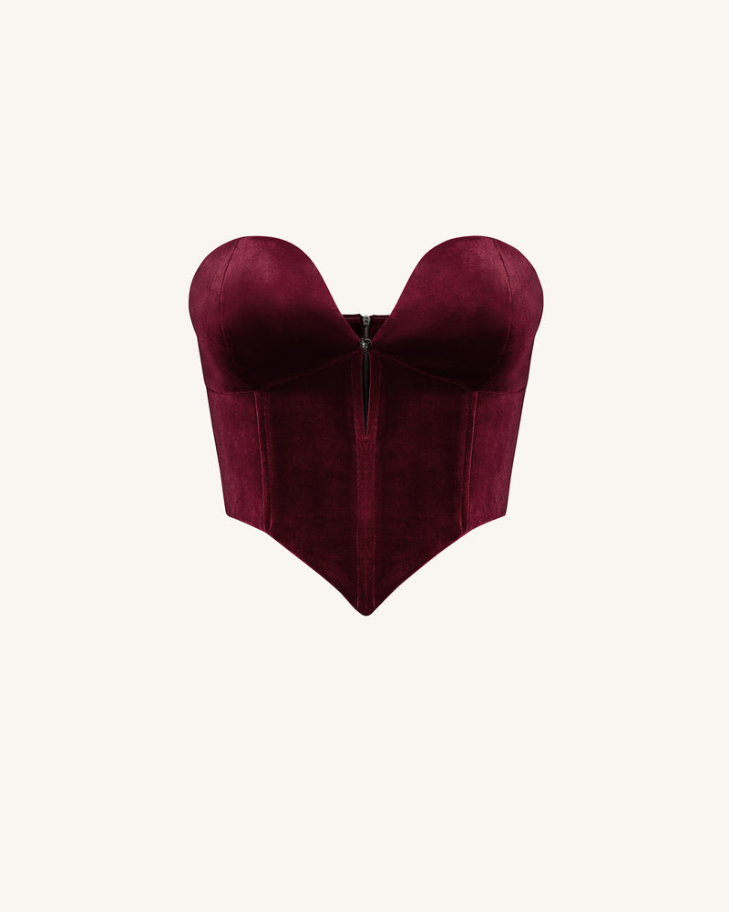 Anna Low-cut Velvet Corset Top - Claret