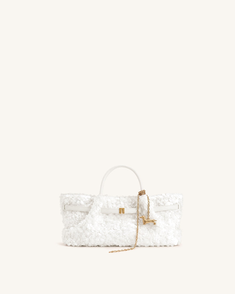Maeve Sequin Dachshund Metal Charm Tote Bag - White