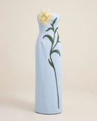Lily Embroidered Strapless Satin Maxi Dress - Light Blue