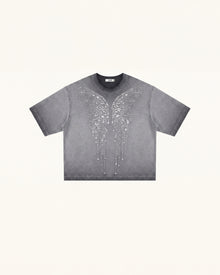 The Angelic Dripping Crystal Wings Tee - Washed Grey