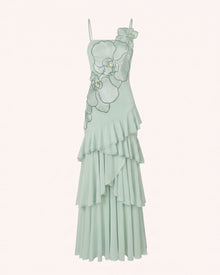 Orchid Embroidered Ruffled One-Shoulder Maxi Dress - Mint Green