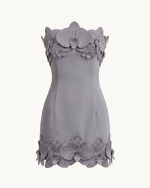 Orchid Trim Strapless Mini Dress - Grey