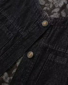 Vintage Paisley Accent Jacquard Denim Vest - Dark Wash