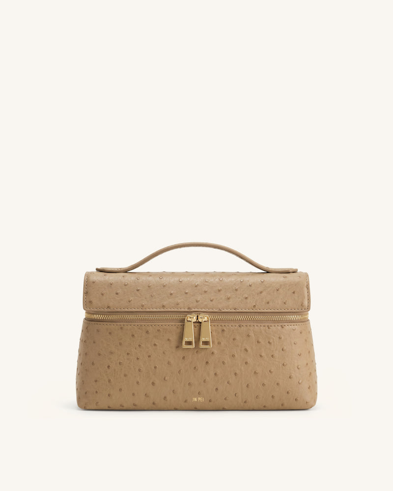 Thea Faux Ostrich Top Handle Bag - Camel Brown