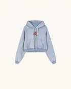 Rhinestone Rose Acid Cropped Hoodie - Washed Sky