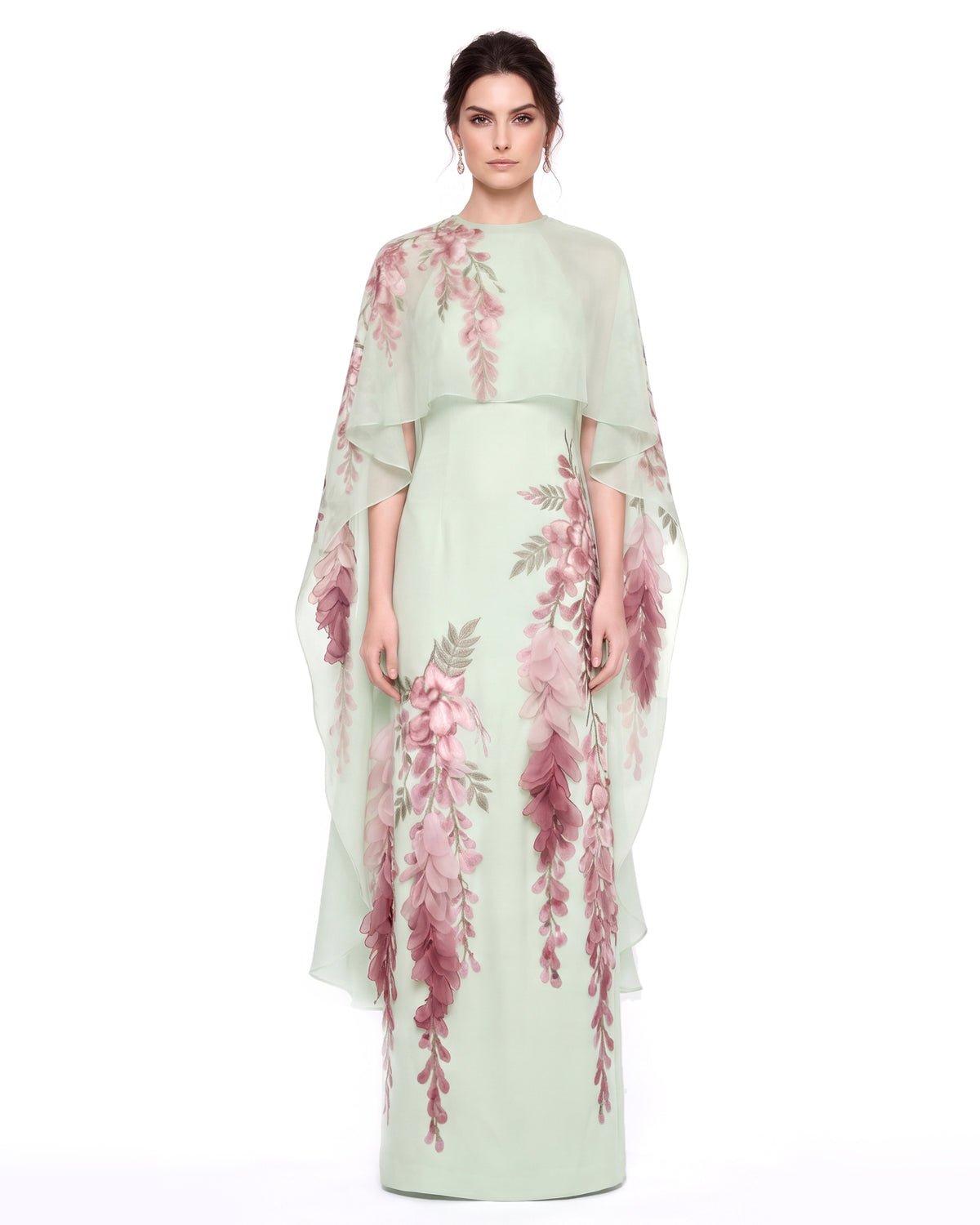 Wisteria Chiffon Cape Maxi Dress - Mint Green