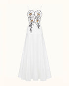 3D Floral Spaghetti Strap A-Line Maxi Dress - White