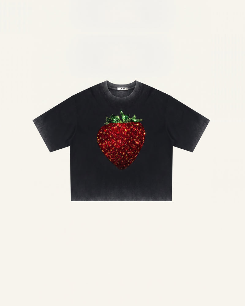 The Crystal Strawberry Graphic Tee - Faded Black