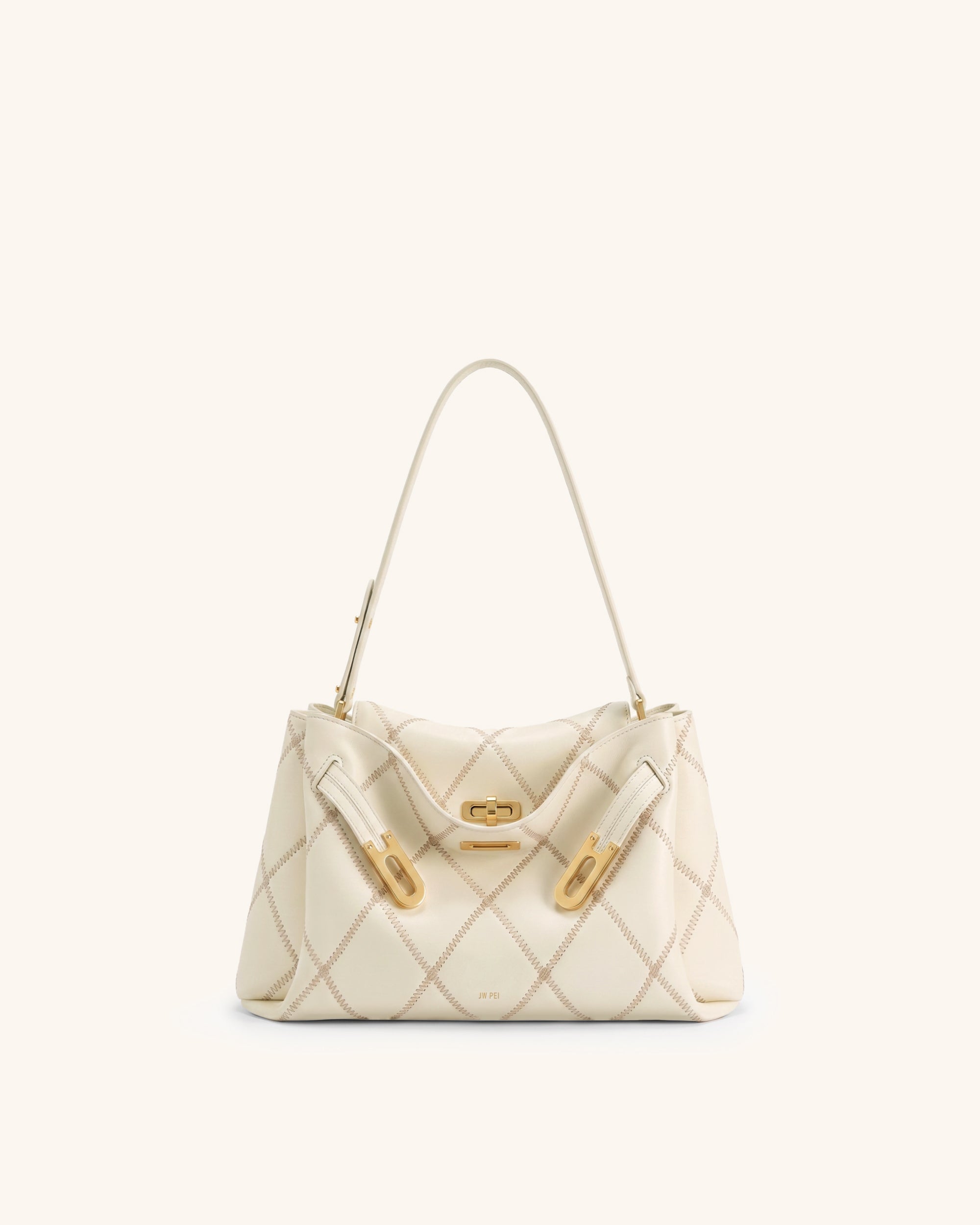 Rhea Quilted Double Buckle Shoulder Bag - Warm White