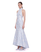 Floral Jacquard Halter Mermaid Maxi Dress - Light Blue