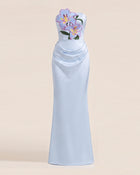 Lily Embroidered Strapless Ruched Maxi Dress - Light Blue