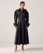 Orchid Embellished Wide-Cuff Satin Shirt Dress - Black