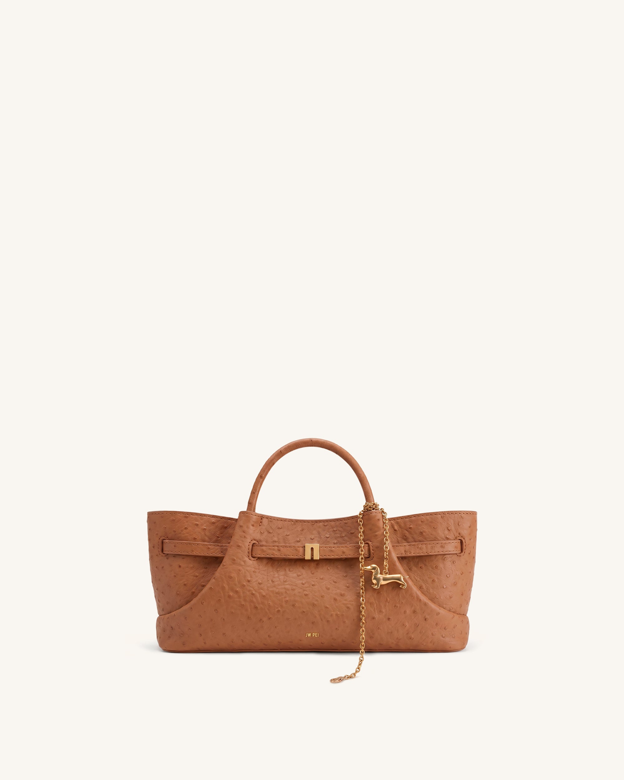 Maeve Dachshund Metal Charm Tote Bag - Tan