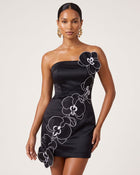 Orchid Embroidered Floral Appliqué Strapless Mini Dress - Black