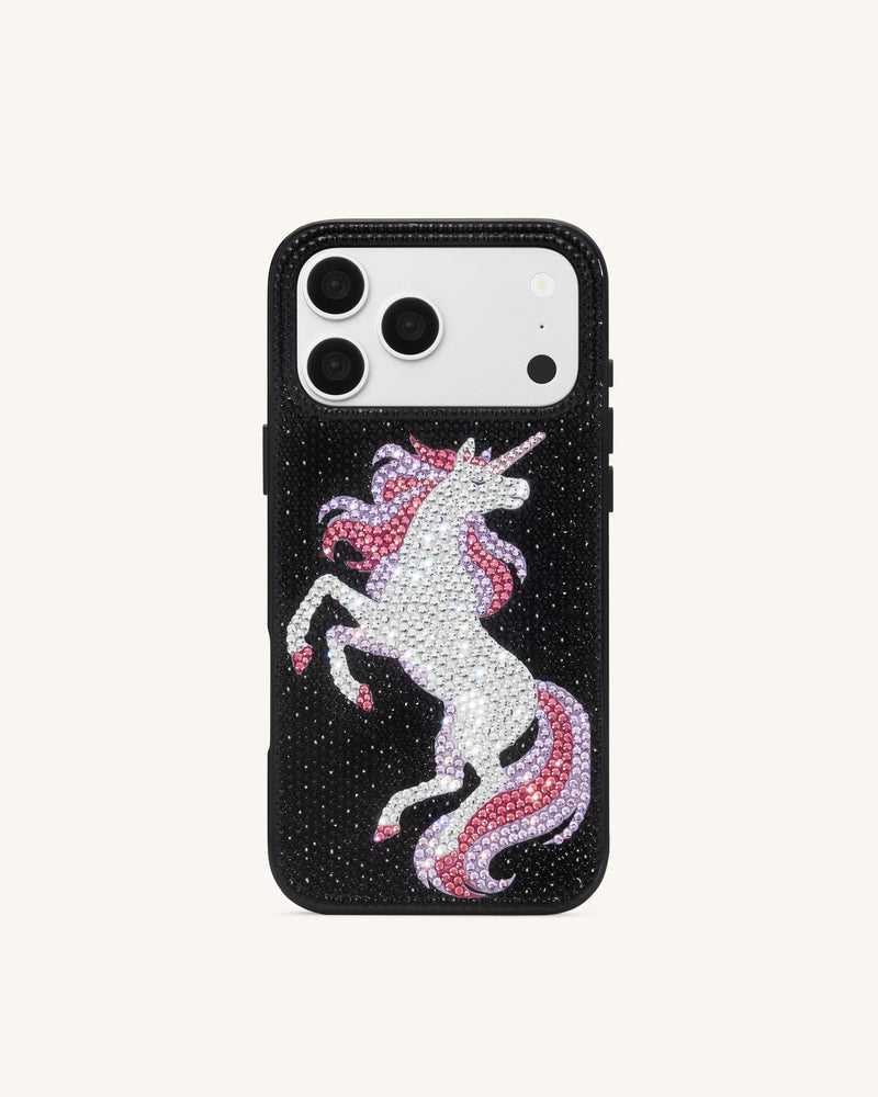 Unicorn Rhinestone Phone Case - Black