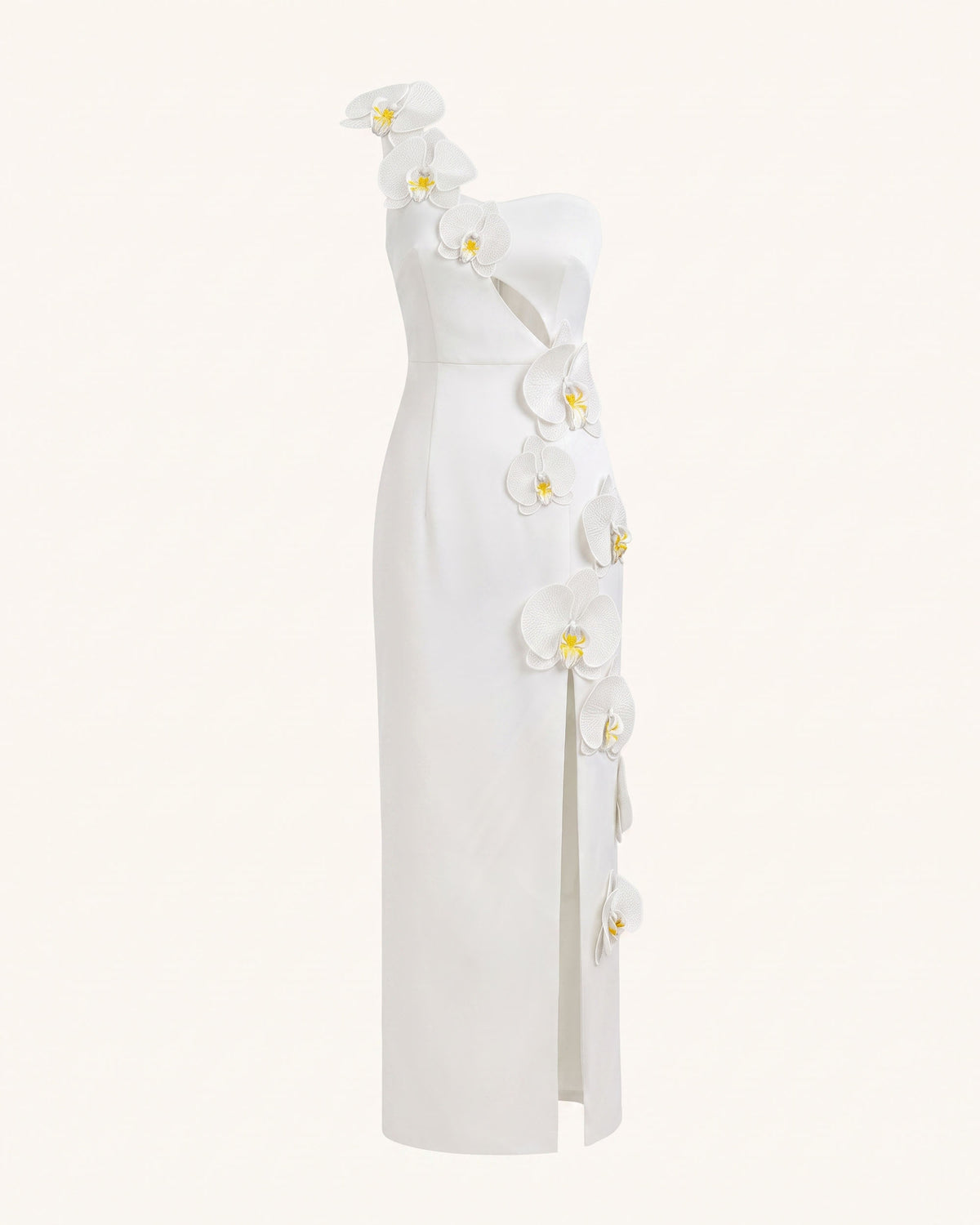 Orchid Embellished Cutout Slit Maxi Dress - White