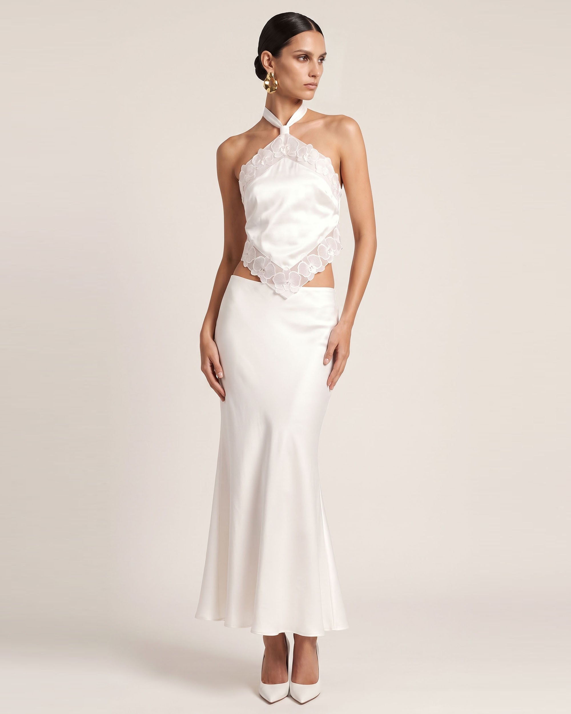 Orchid Embroidered Halter Top - White
