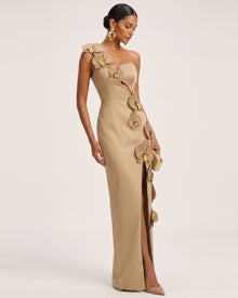Orchid Embellished Cutout Slit Maxi Dress - Mocha Brown