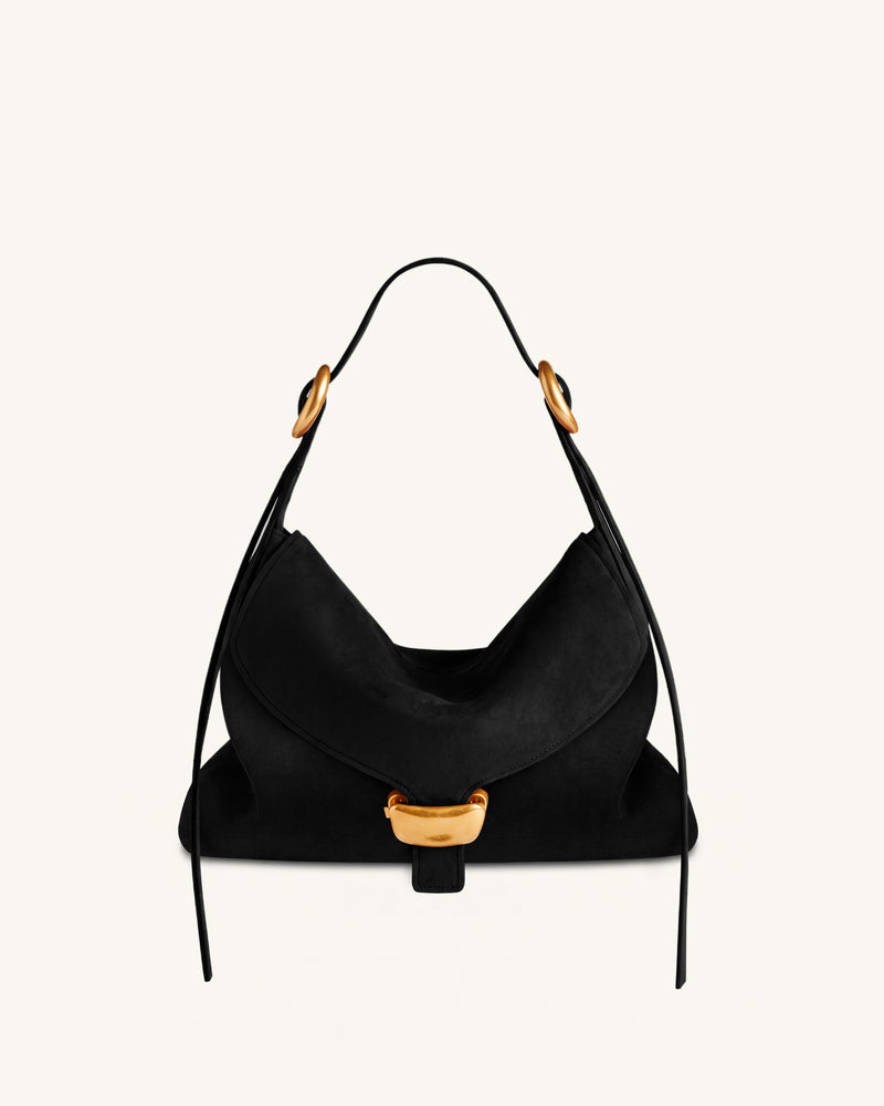 Sienna Faux Suede Hobo Bag - Black