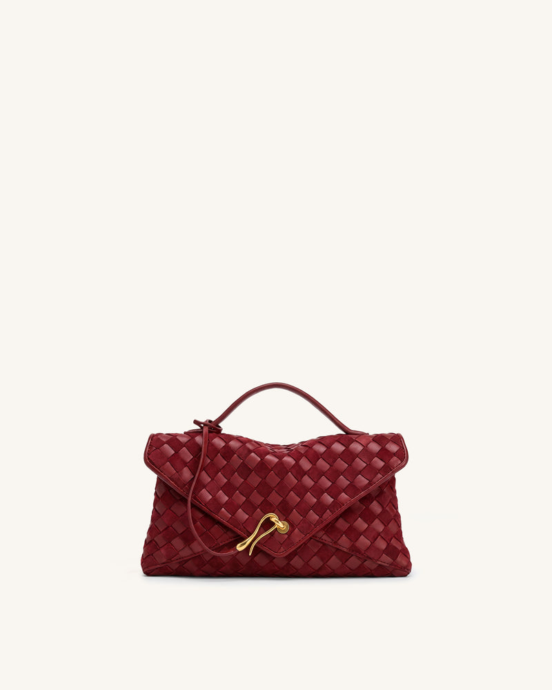 Celeste Faux Suede Woven Envelope Bag - Dark Red