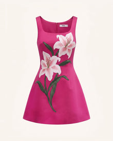 Lily Floral Print Sleeveless A-Line Mini Dress - Fuchsia