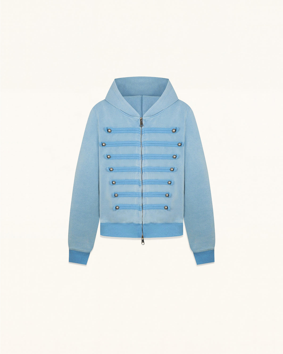 Military Button Hooded Zip - Baby Blue