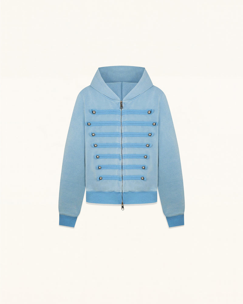 Military Button Hooded Zip - Baby Blue