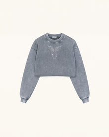 Angelic Dripping Crystal Wings Sweatshirt - Ash Cloud