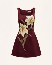 Lily Floral Print Sleeveless A-Line Mini Dress - Burgundy