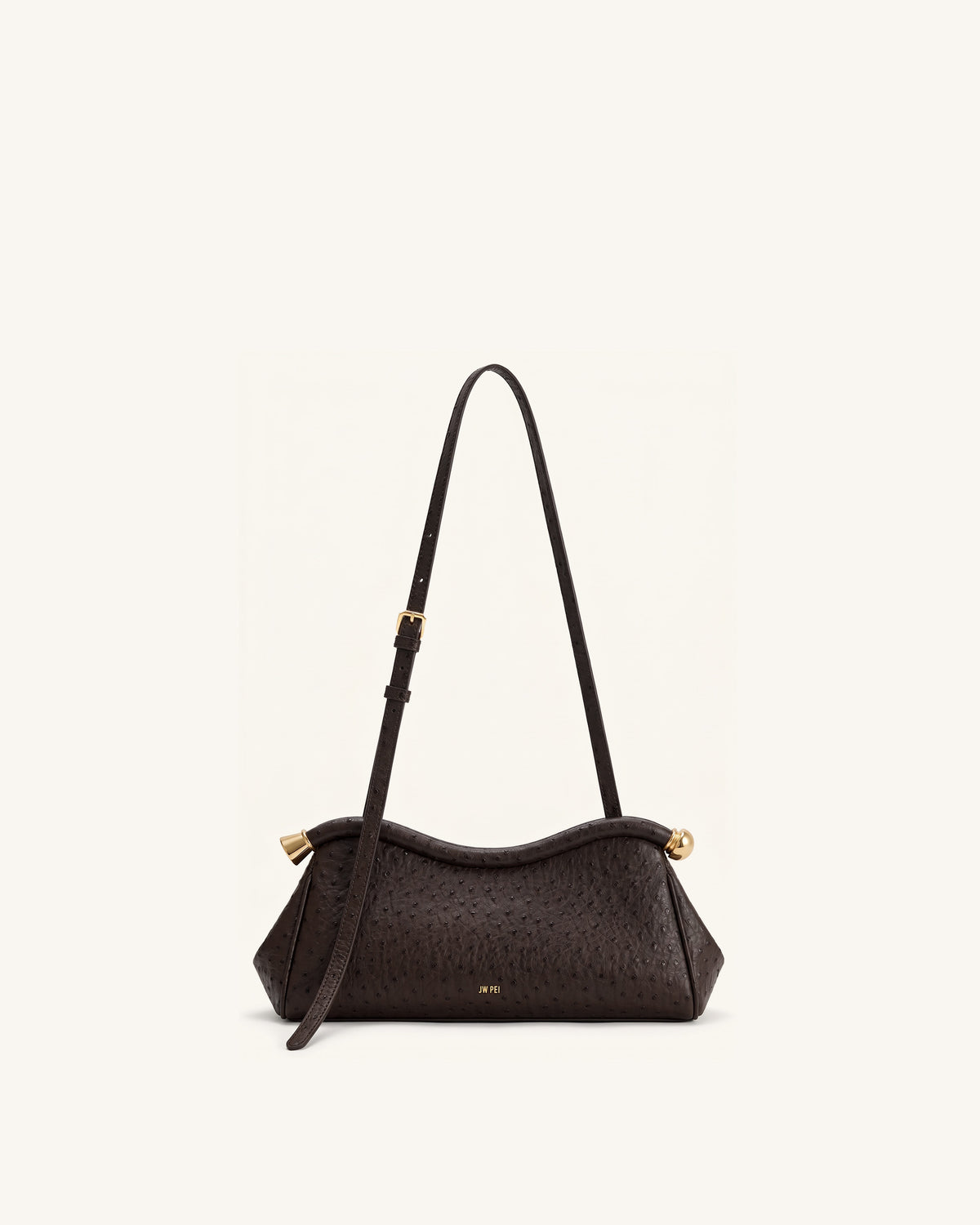 Naomi Faux Ostrich Grain Curved Shoulder Bag - Dark Brown