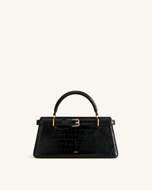 Elena Classic Top Handle Bag - Black Croc