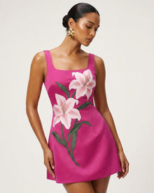 Lily Floral Print Sleeveless A-Line Mini Dress - Fuchsia