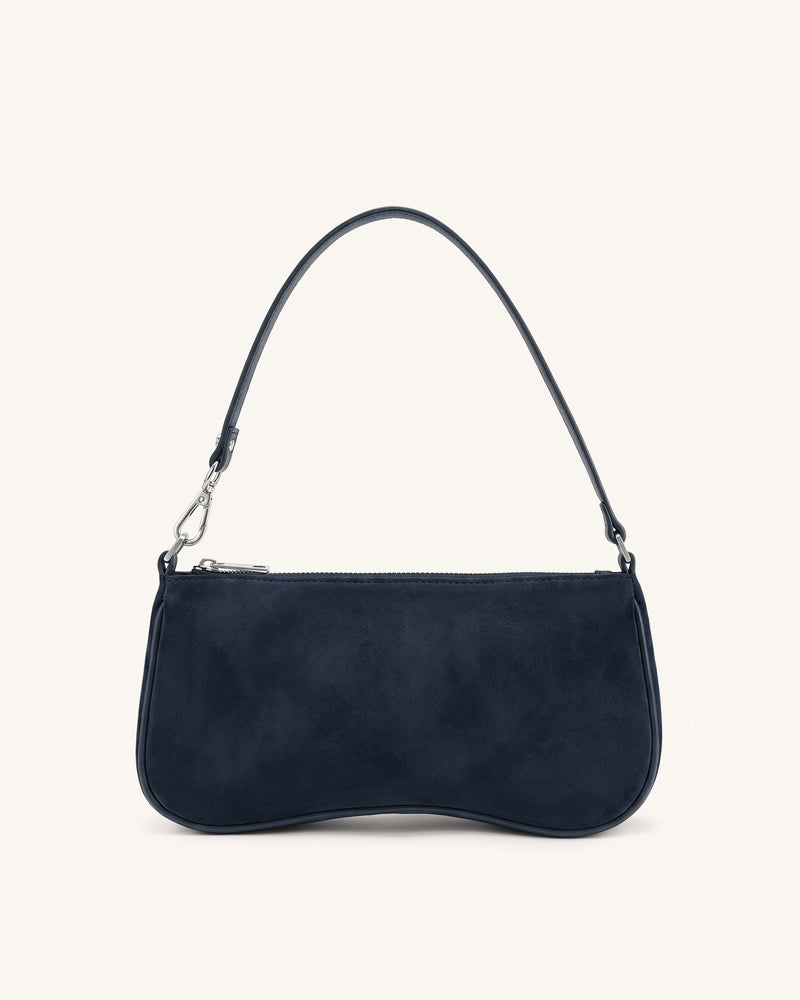 Eva Faux Suede Shoulder Handbag - Navy Blue