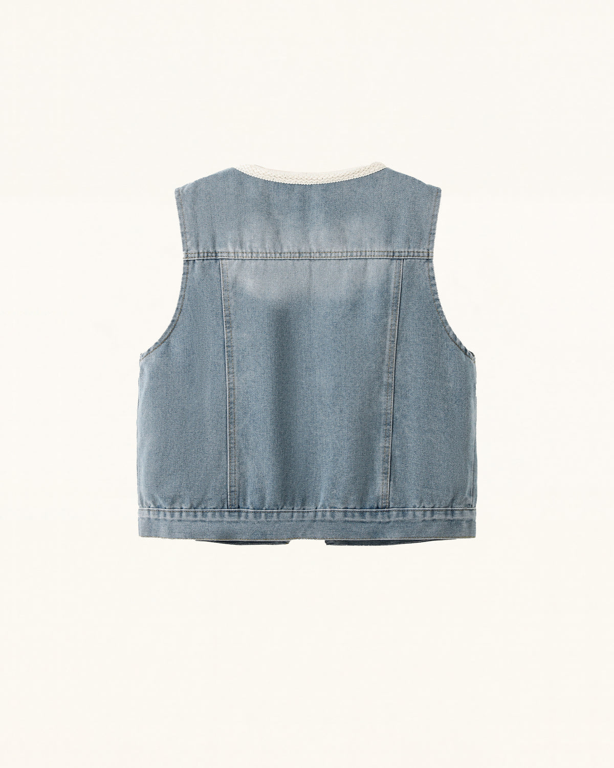 Bohemian Lace Trimmed Denim Vest - Light Wash