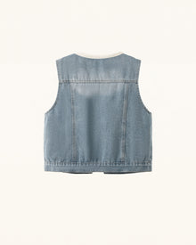 Bohemian Lace Trimmed Denim Vest - Light Wash
