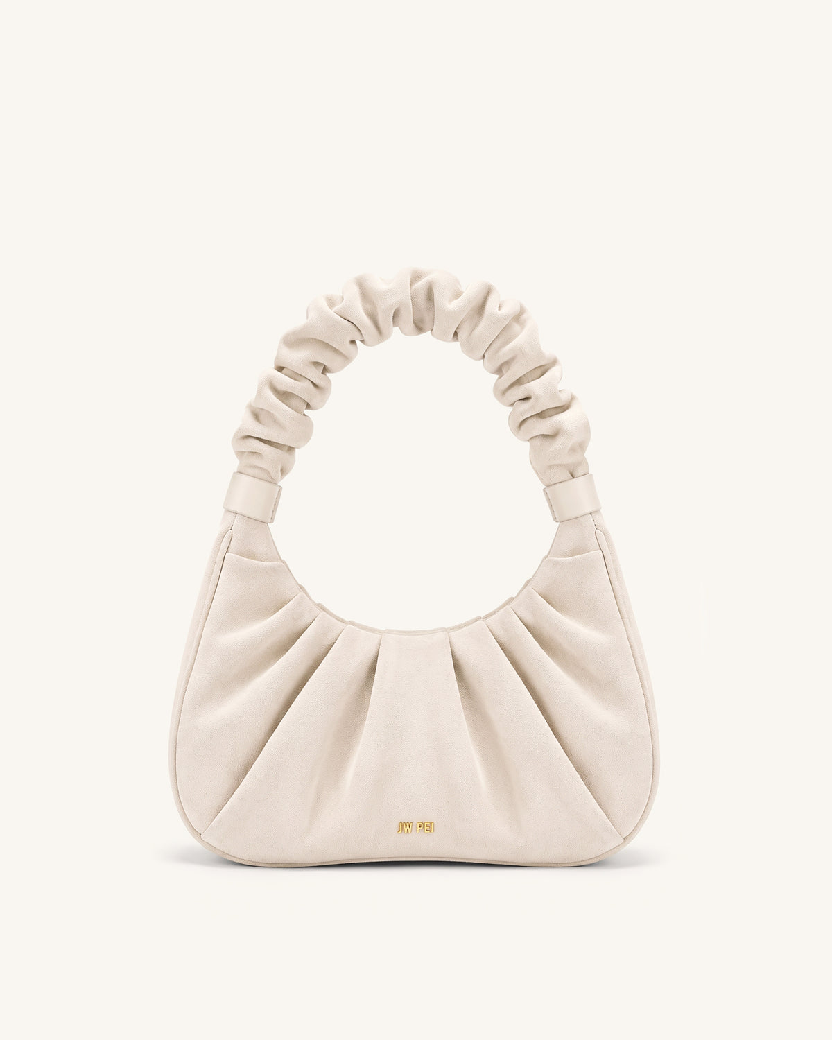 Gabbi Faux Suede Ruched Hobo Handbag - Ivory White