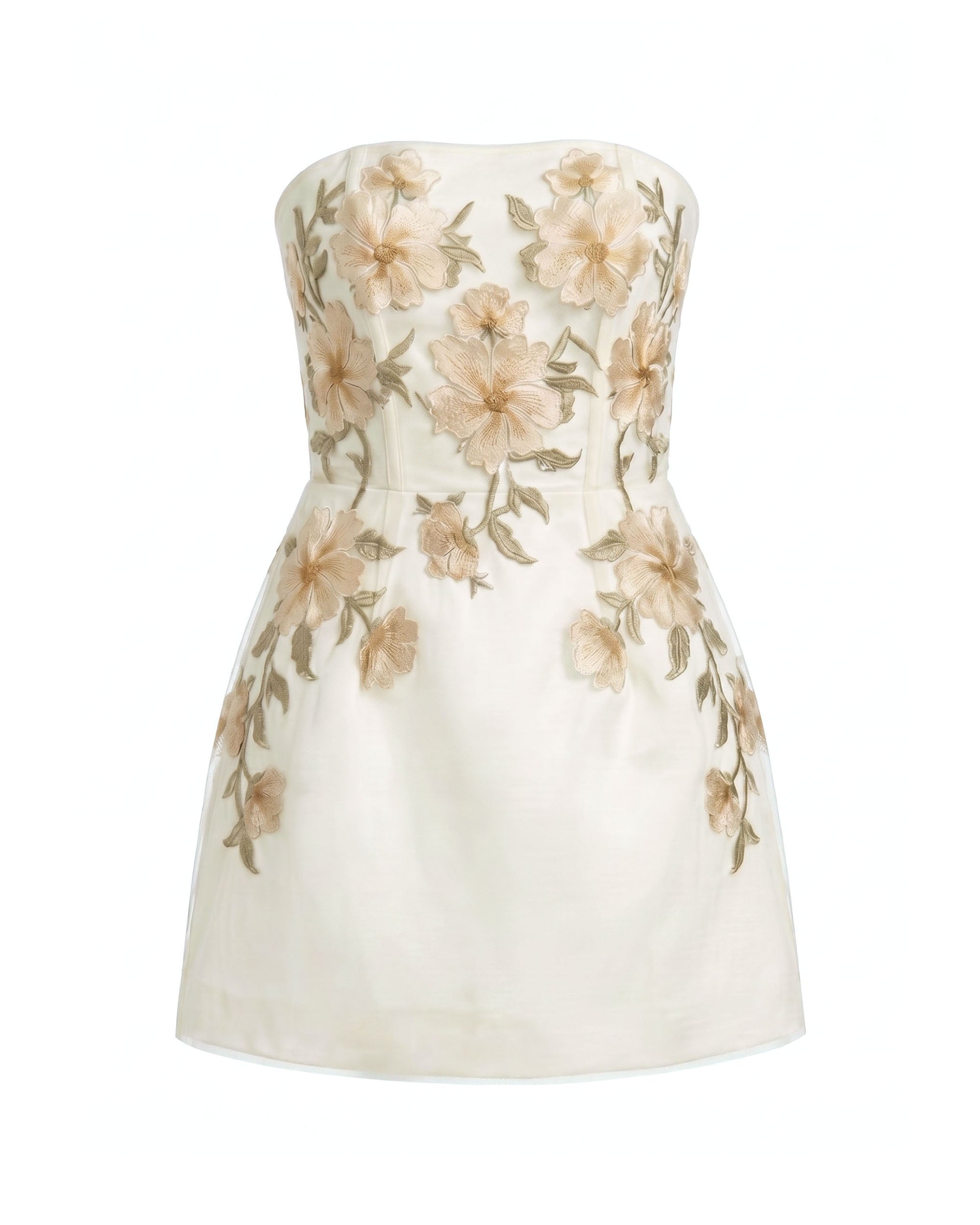 Floral Embroidered Strapless Corset Mini Dress - White