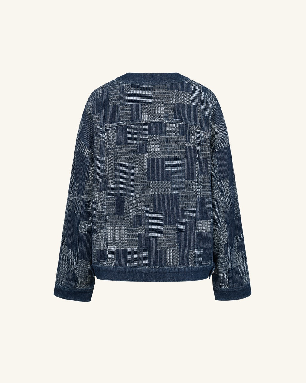 The Zen Sashiko Patchwork Frog Button Cardigan - Mosaic Blue