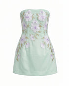 Floral Embroidered Strapless Corset Mini Dress - Mint Green