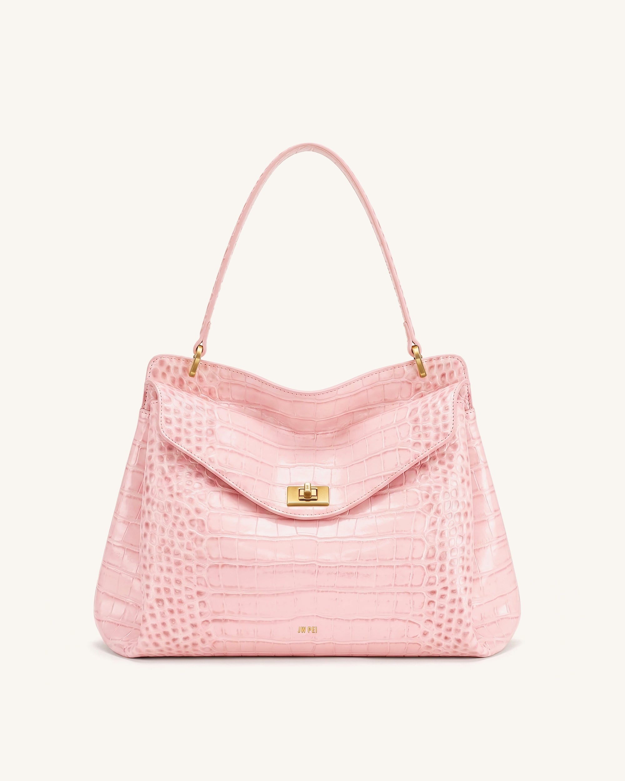 Lucia Turn-Lock Shoulder Bag - Pink Croc