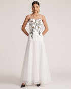 3D Floral Spaghetti Strap A-Line Maxi Dress - White