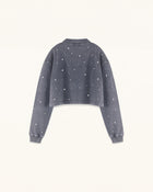 Scattered Pearl Rhinestone Cropped Sweatshirt - Washed Slate
