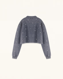 Scattered Pearl Rhinestone Cropped Sweatshirt - Washed Slate