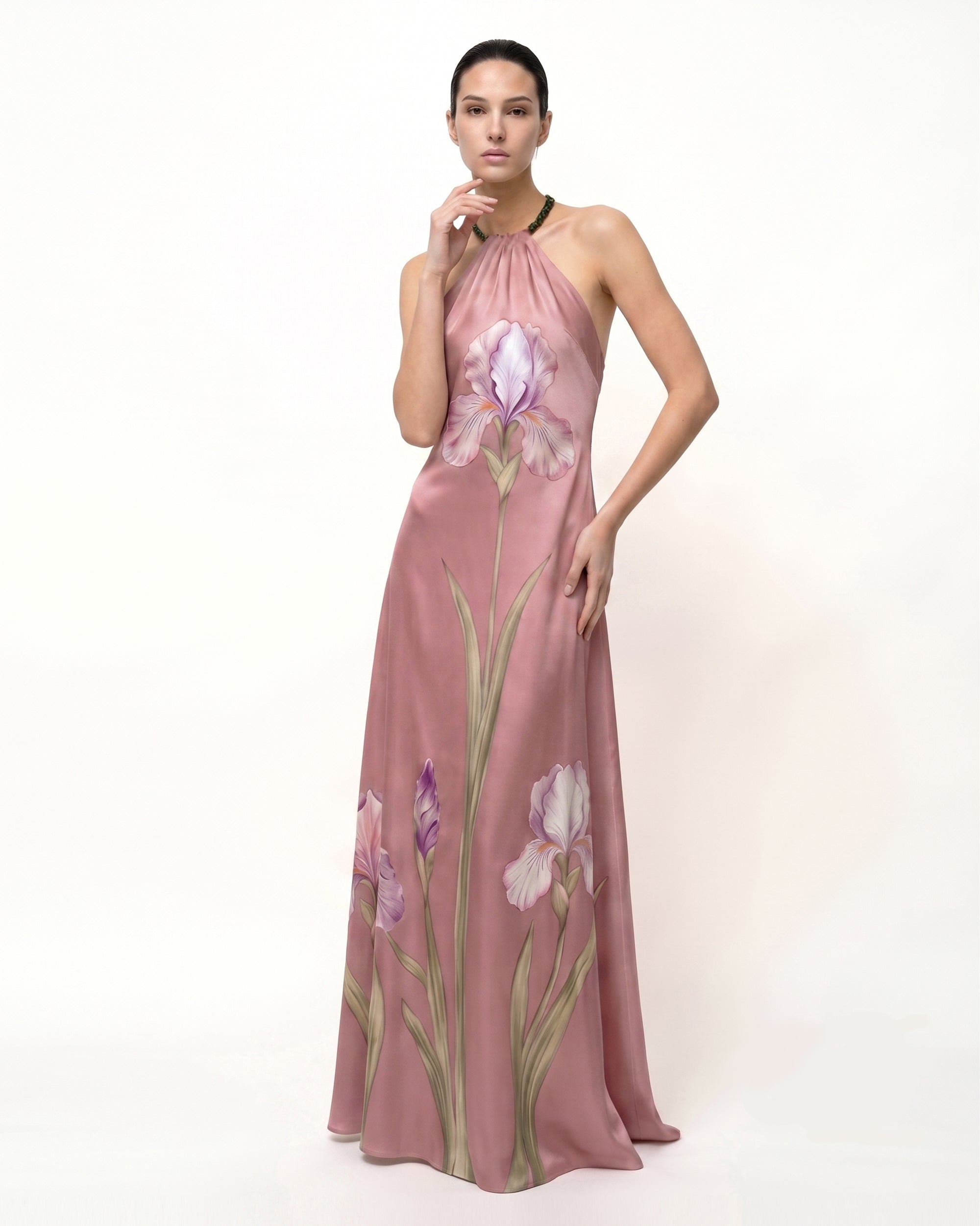 Iris Floral Print Halter
 Maxi Dress -
 Dusty Rose