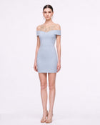 Botanical Embellished Illusion Off-Shoulder Mini Dress - Light Blue