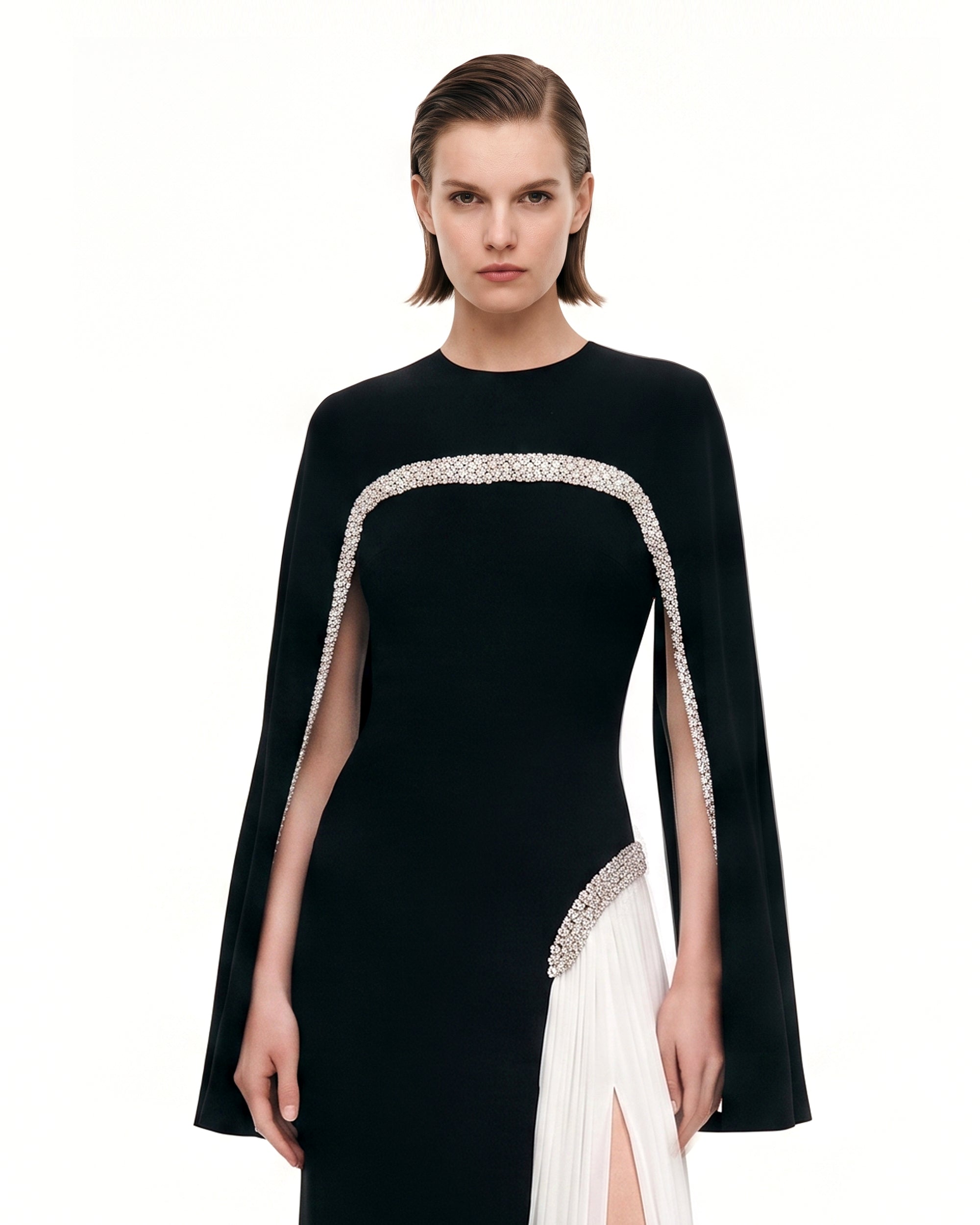 Artificial Crystal-Trim Cape - Black
